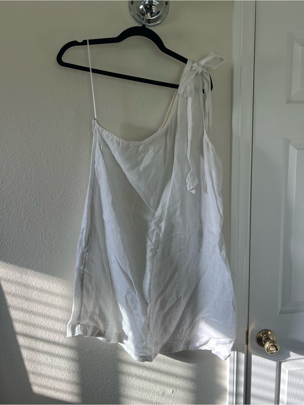 J. Crew White Linen Bow one shoulder dress